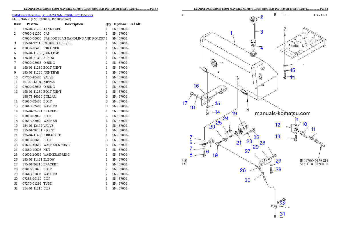 Protected: D155A-2A S/N 57001-UP Partsbook