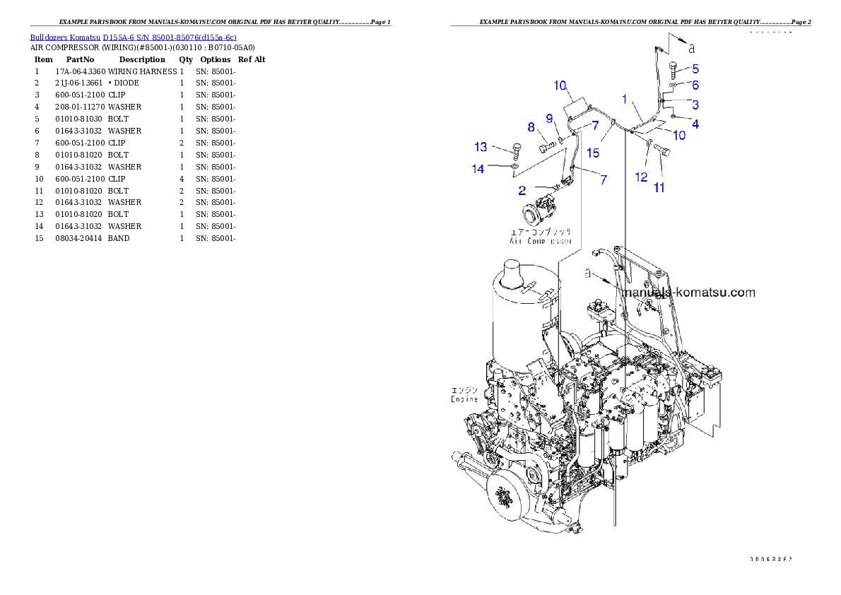 Protected: D155A-6 S/N 85001-85076 Partsbook