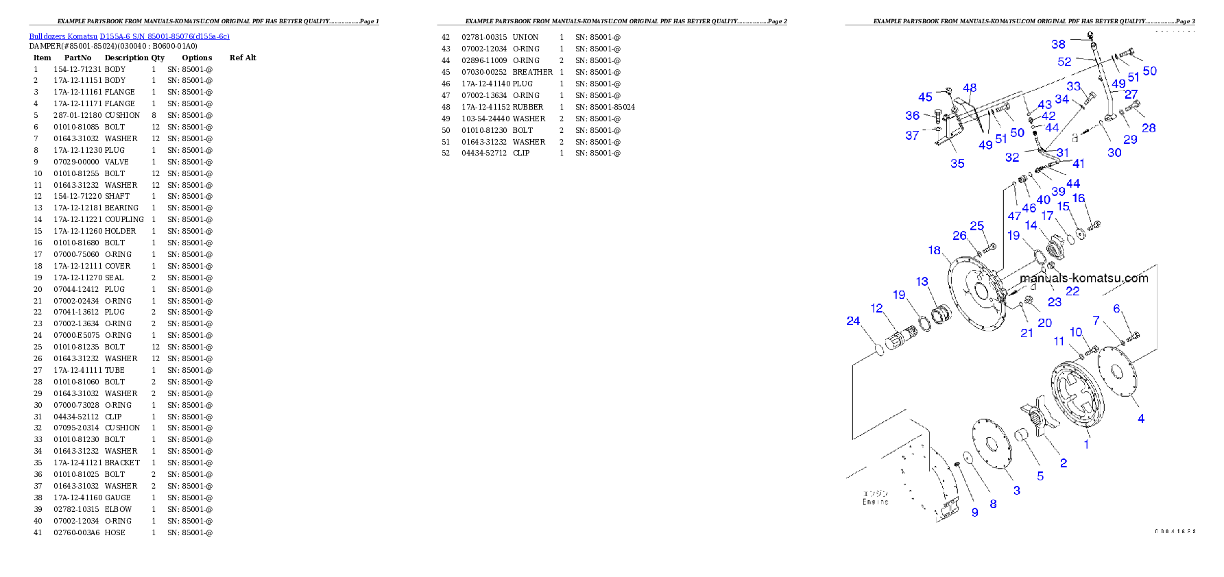 Protected: D155A-6 S/N 85001-85076 Partsbook