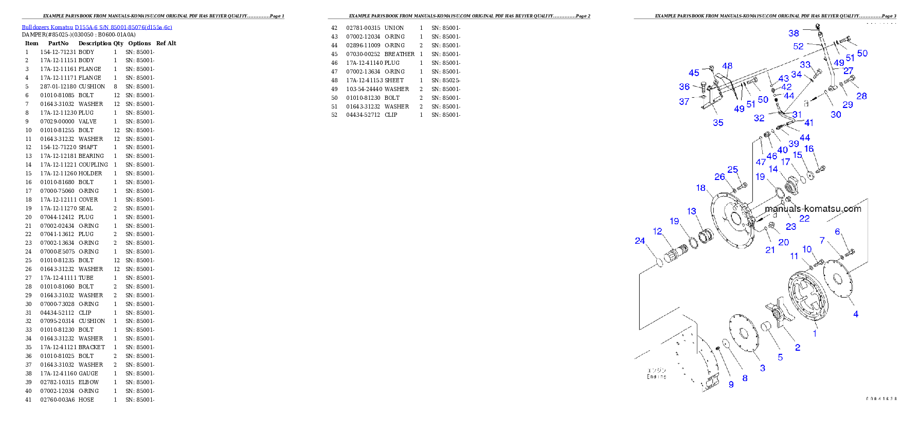 Protected: D155A-6 S/N 85001-85076 Partsbook