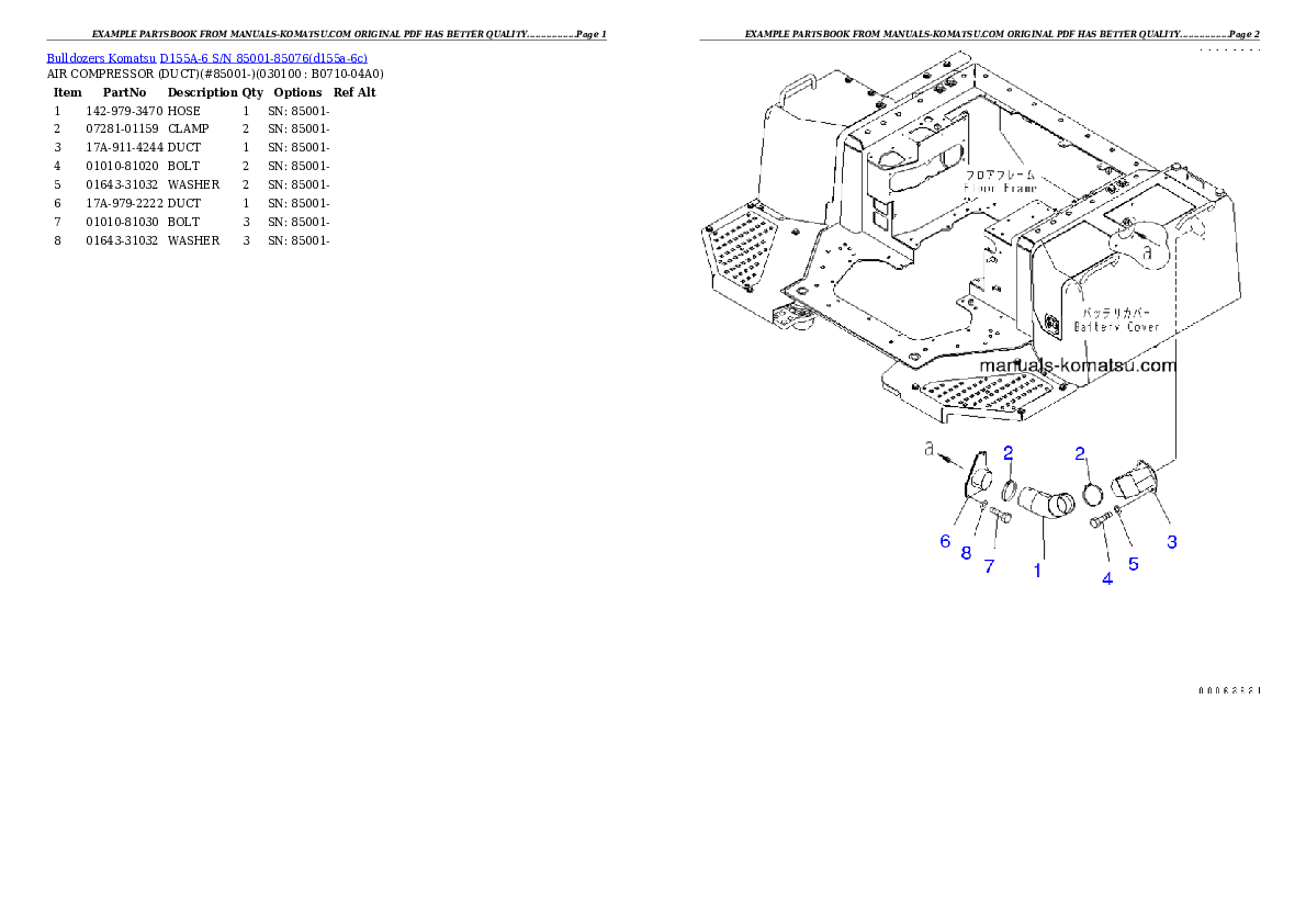 Protected: D155A-6 S/N 85001-85076 Partsbook