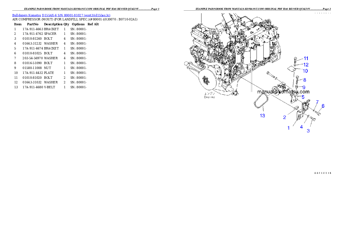 Protected: D155AX-6 S/N 80001-81027 (ecot3) Partsbook