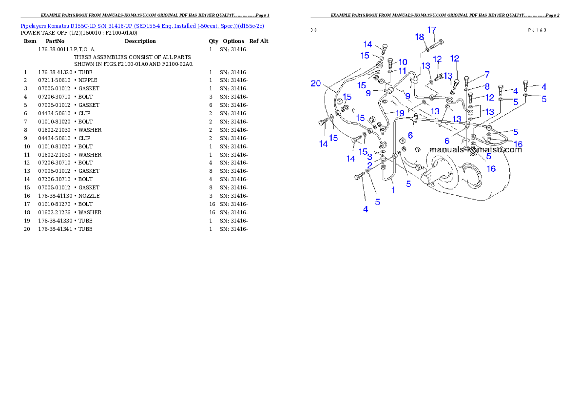 Protected: D155C-1D S/N 31416-UP (S6D155-4 Eng. Installed (-50cent. Spec.)) Partsbook
