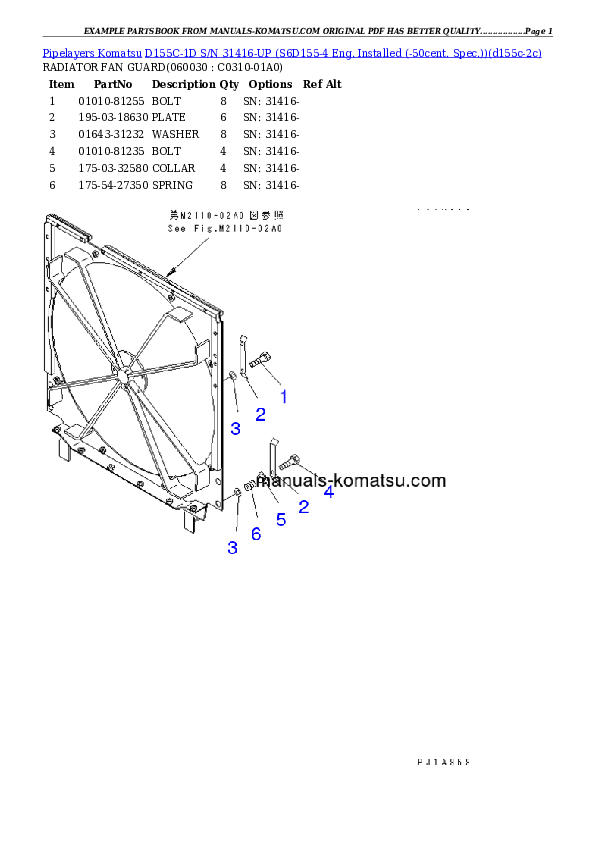 Protected: D155C-1D S/N 31416-UP (S6D155-4 Eng. Installed (-50cent. Spec.)) Partsbook
