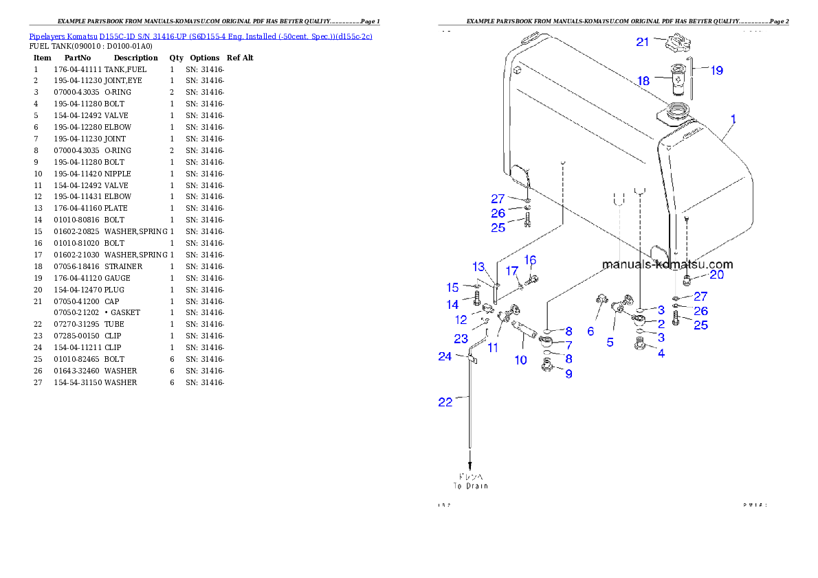 Protected: D155C-1D S/N 31416-UP (S6D155-4 Eng. Installed (-50cent. Spec.)) Partsbook