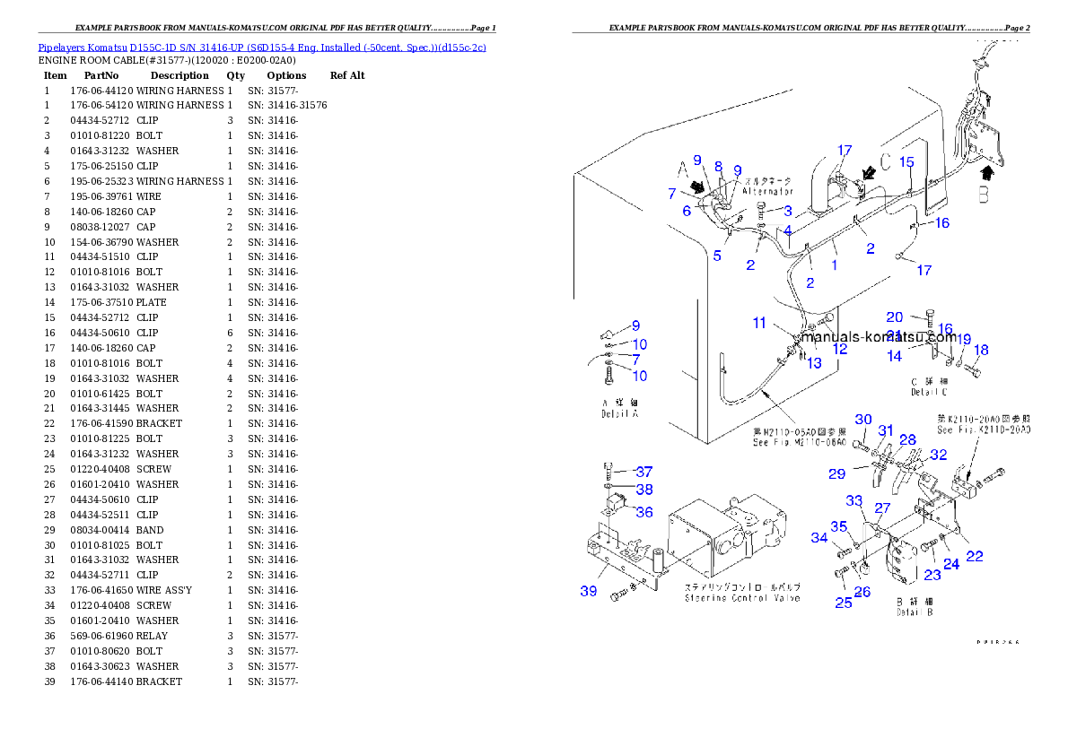 Protected: D155C-1D S/N 31416-UP (S6D155-4 Eng. Installed (-50cent. Spec.)) Partsbook