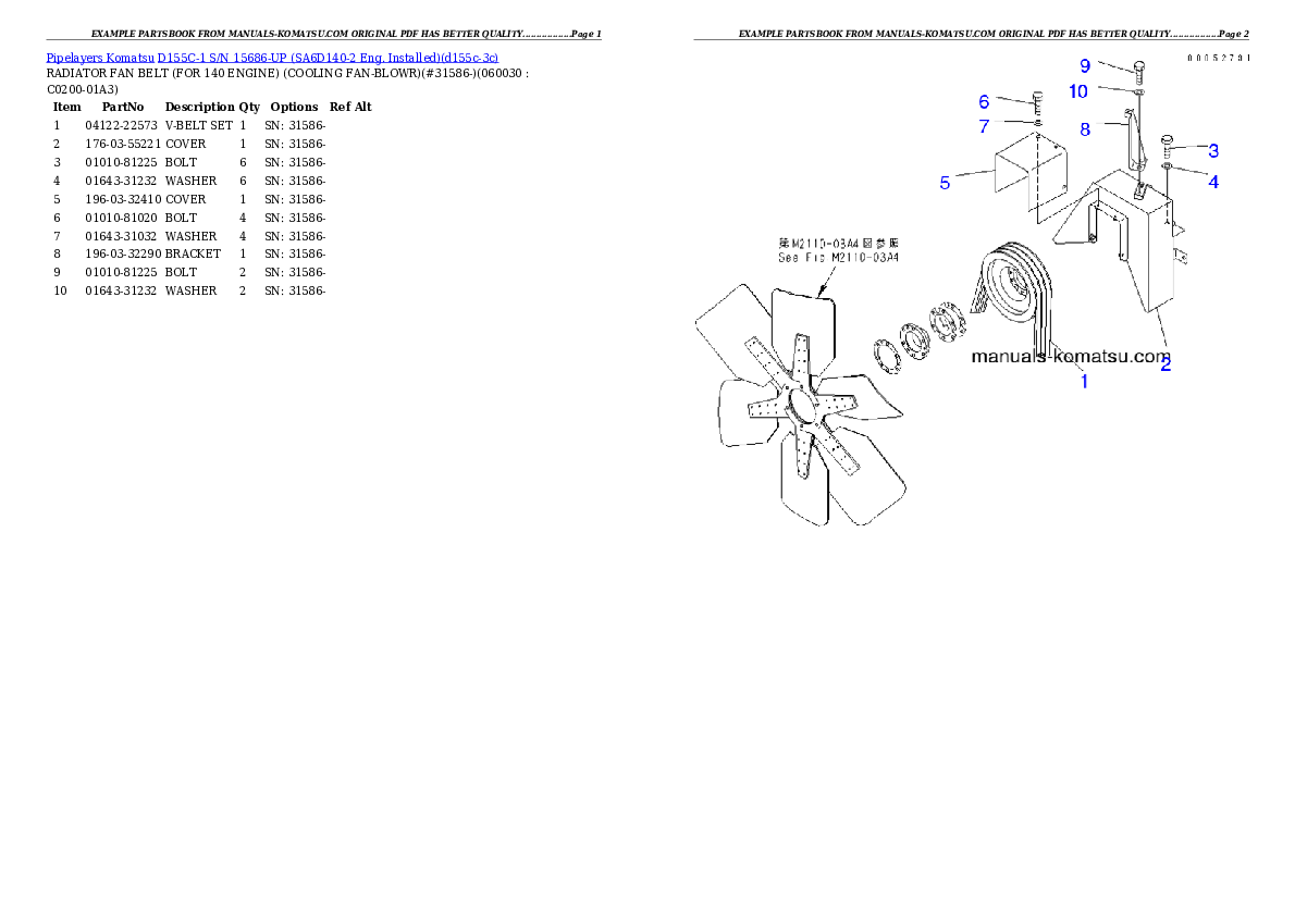 Protected: D155C-1 S/N 15686-UP (SA6D140-2 Eng. Installed) Partsbook