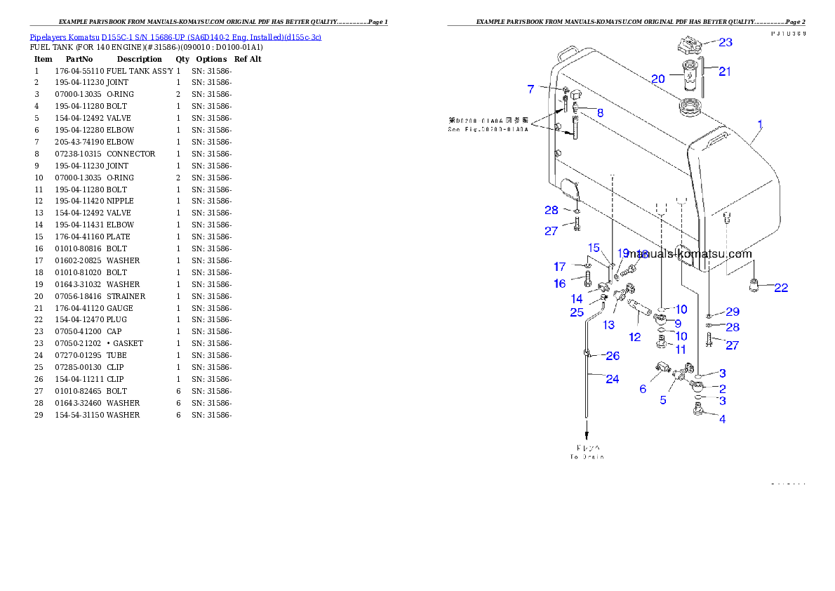 Protected: D155C-1 S/N 15686-UP (SA6D140-2 Eng. Installed) Partsbook