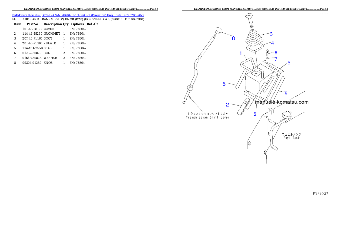Protected: D20P-7A S/N 78604-UP (4D94E-1 (Emission) Eng. Installed) Partsbook
