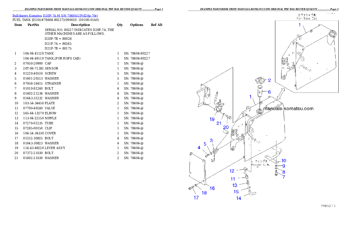 Protected: D20P-7A-M S/N 78604-UP Partsbook