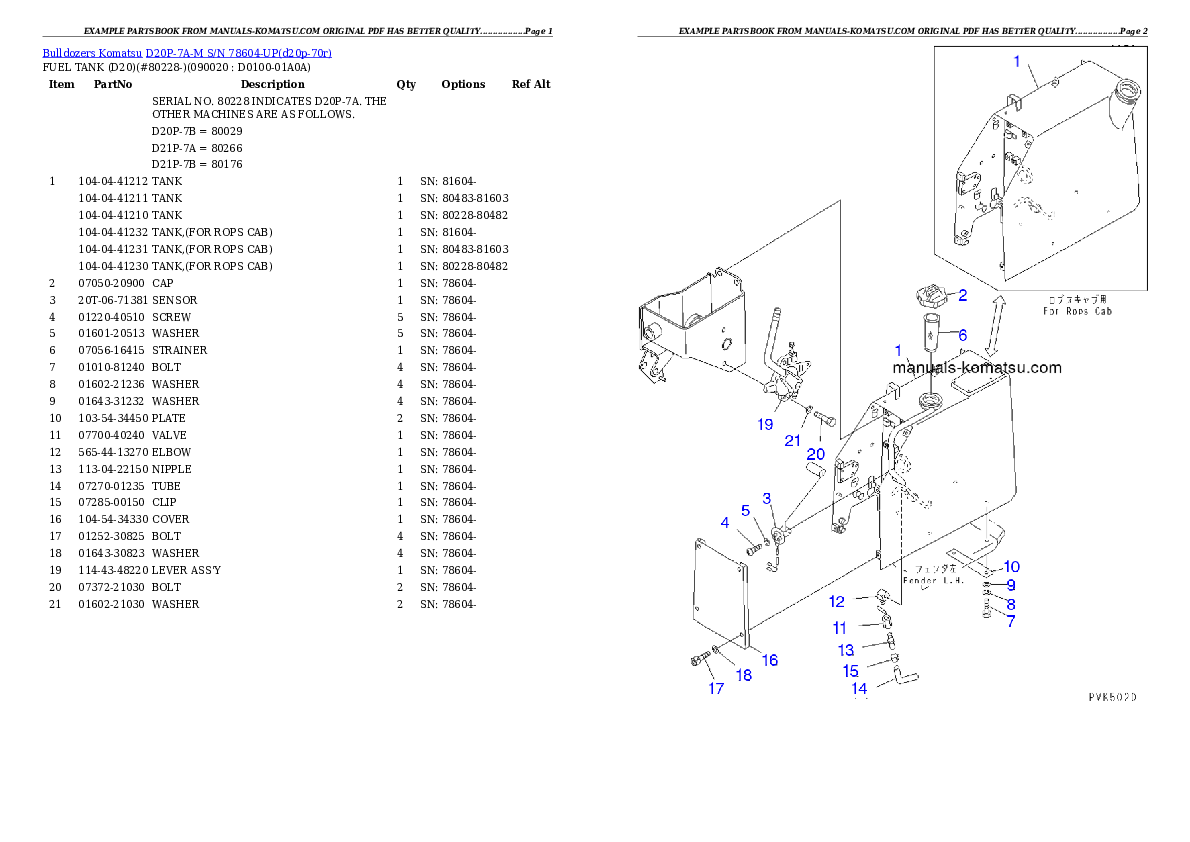 Protected: D20P-7A-M S/N 78604-UP Partsbook