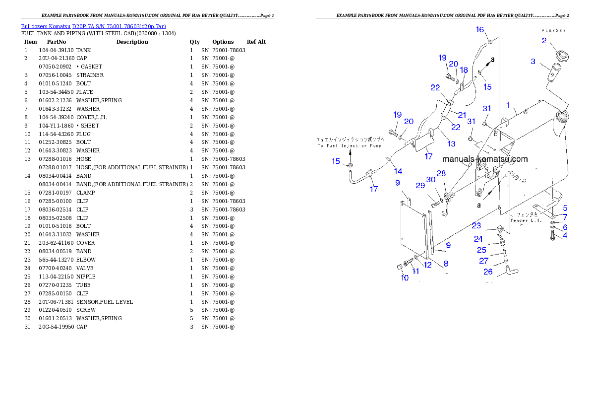 Protected: D20P-7A S/N 75001-78603 Partsbook