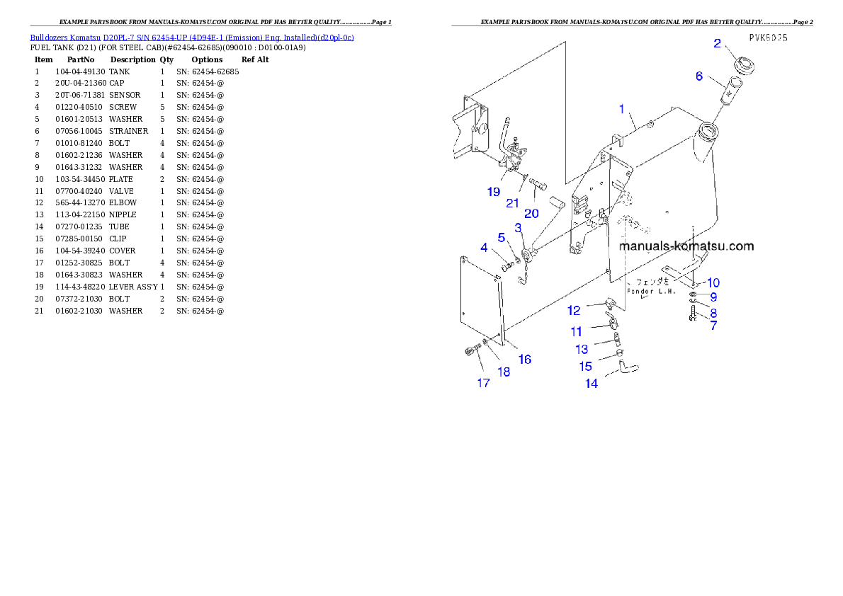 Protected: D20PL-7 S/N 62454-UP (4D94E-1 (Emission) Eng. Installed) Partsbook