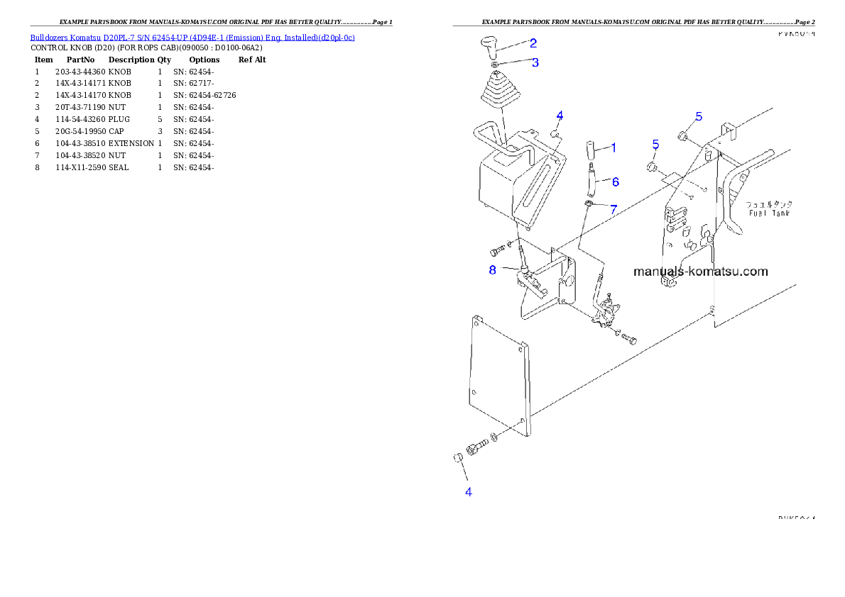 Protected: D20PL-7 S/N 62454-UP (4D94E-1 (Emission) Eng. Installed) Partsbook