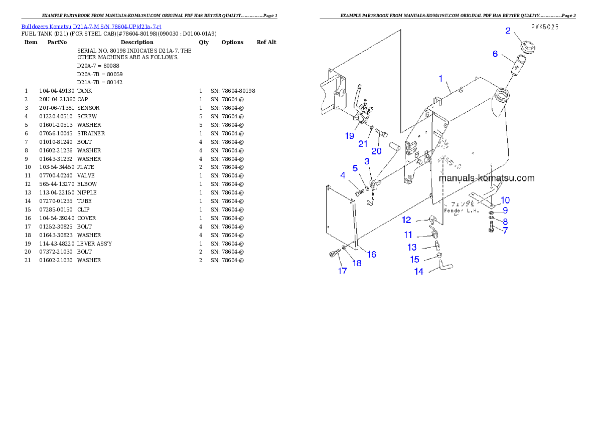 Protected: D21A-7-M S/N 78604-UP Partsbook