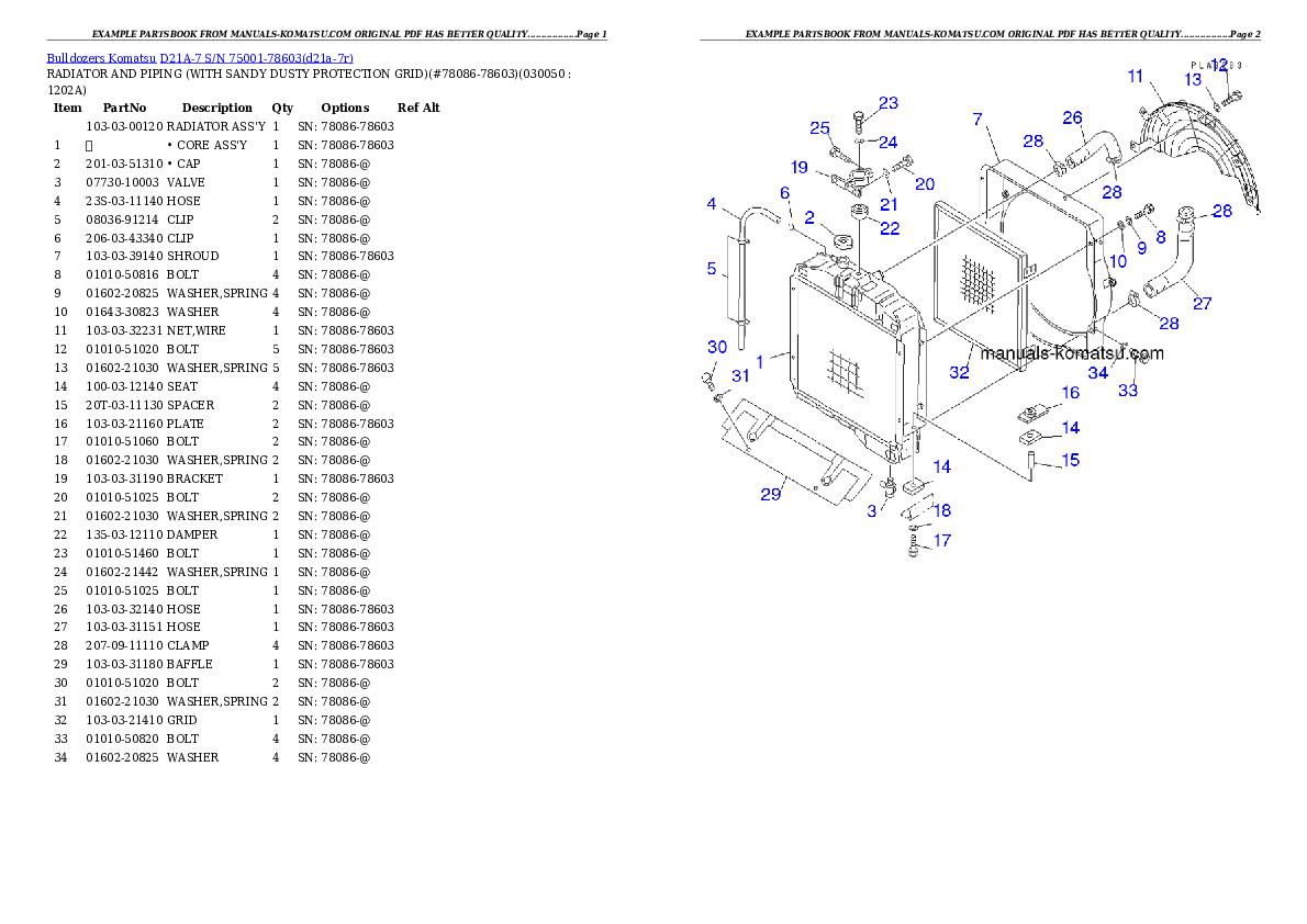 Protected: D21A-7 S/N 75001-78603 (For C.I.S. / Trimming Dozer) Partsbook