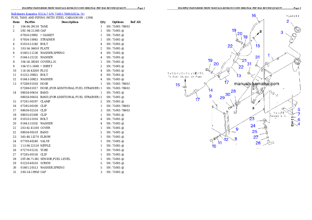Protected: D21A-7 S/N 75001-78603 (For C.I.S. / Trimming Dozer) Partsbook