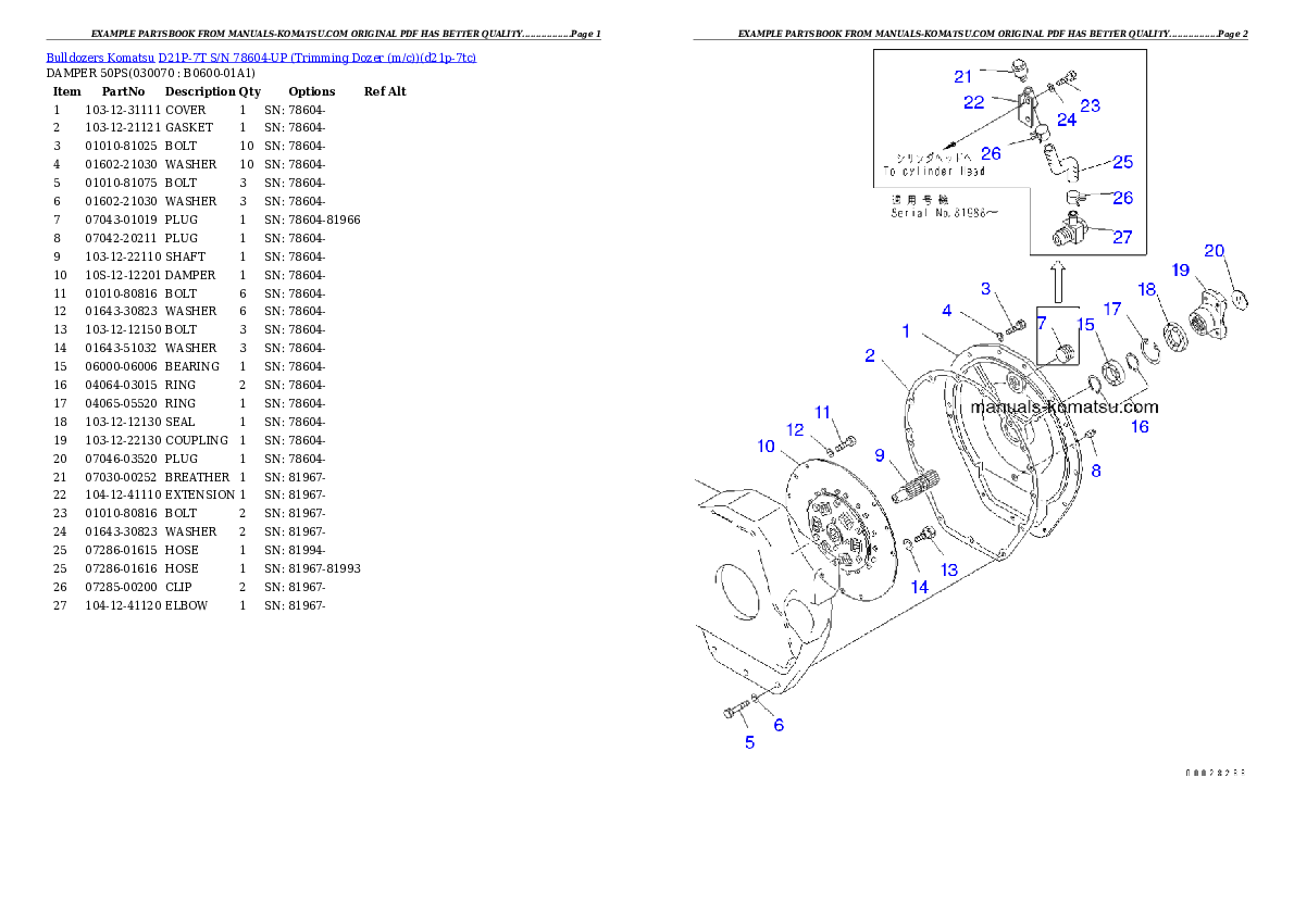 Protected: D21P-7T S/N 78604-UP (Trimming Dozer (m/c)) Partsbook