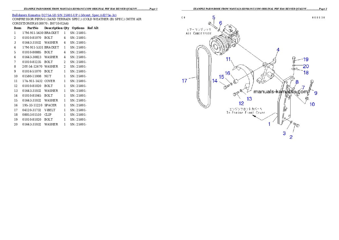 Protected: D275A-5D S/N 25001-UP (-50cent. Spec.) Partsbook