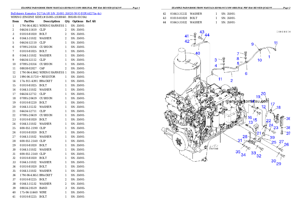 Protected: D275A-5R S/N 35001-35020 (W/O EGR) Partsbook