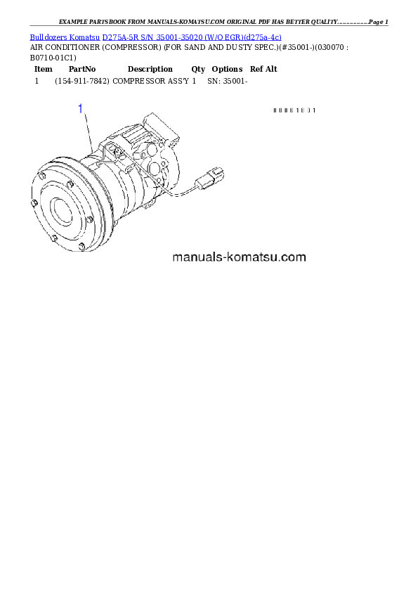 Protected: D275A-5R S/N 35001-35020 (W/O EGR) Partsbook