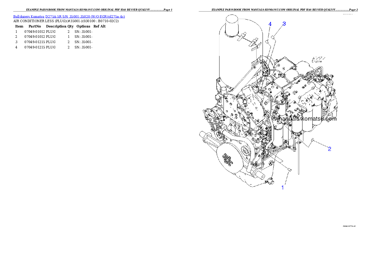 Protected: D275A-5R S/N 35001-35020 (W/O EGR) Partsbook