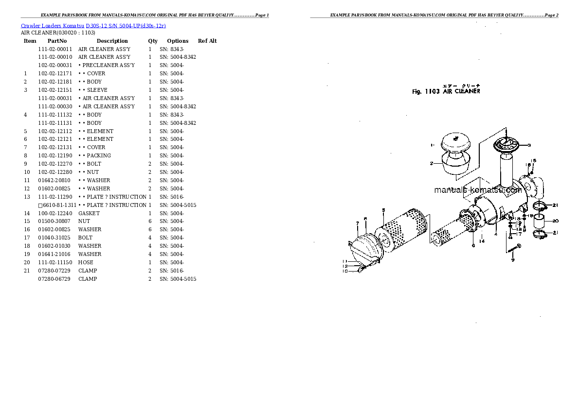 D30S-12 S/N 5004-UP Partsbook
