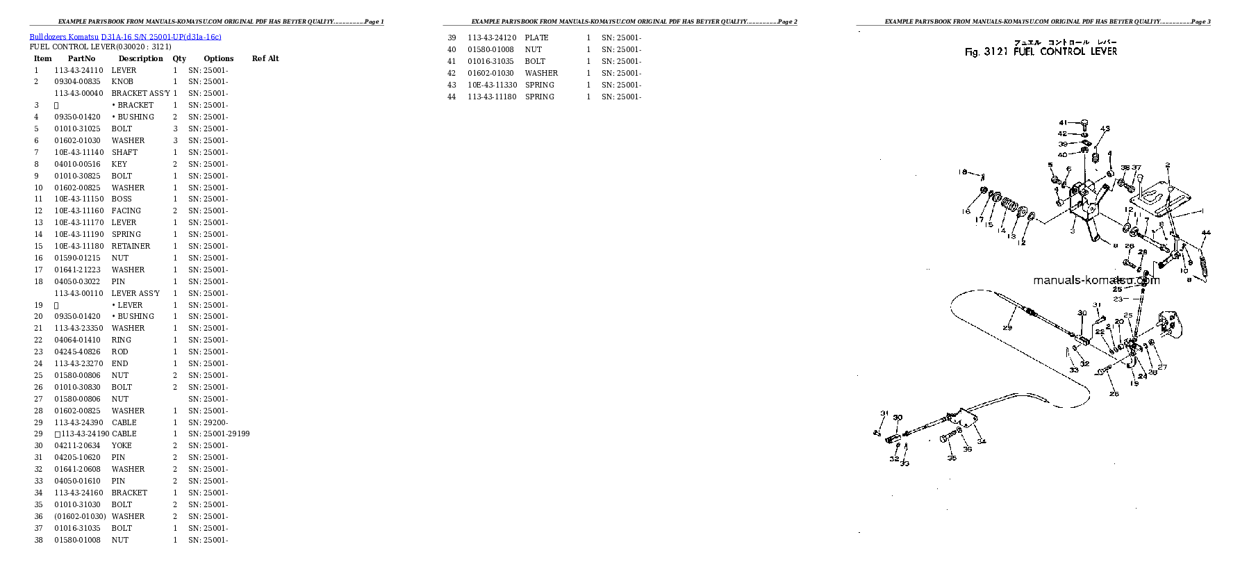 D31A-16 S/N 25001-UP Partsbook