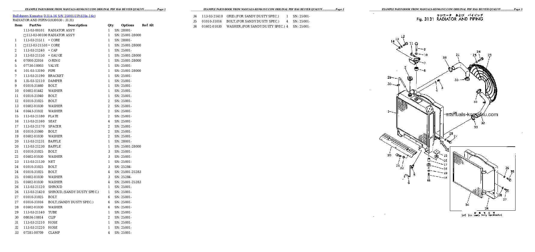 D31A-16 S/N 25001-UP Partsbook