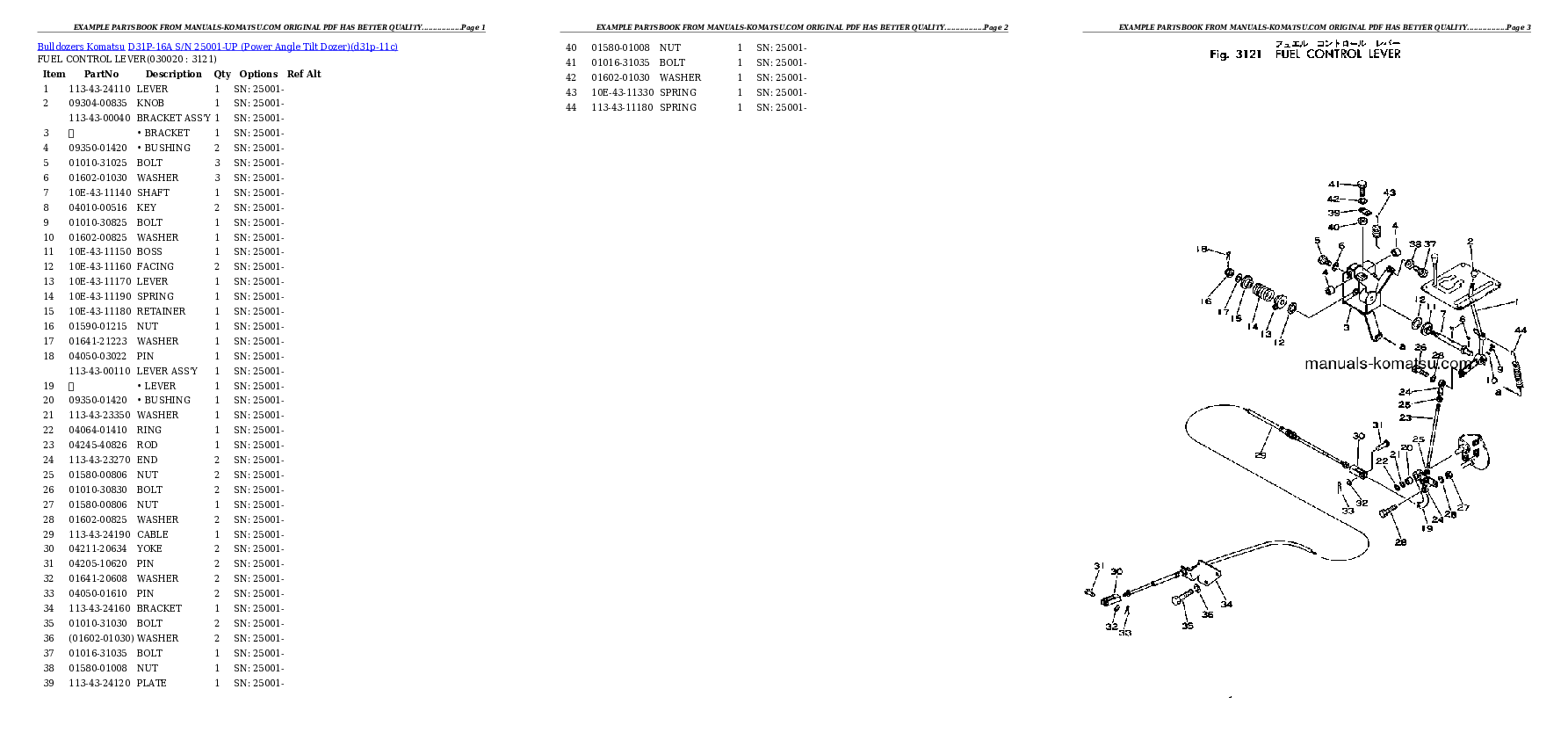 D31P-16A S/N 25001-UP (Power Angle Tilt Dozer) Partsbook