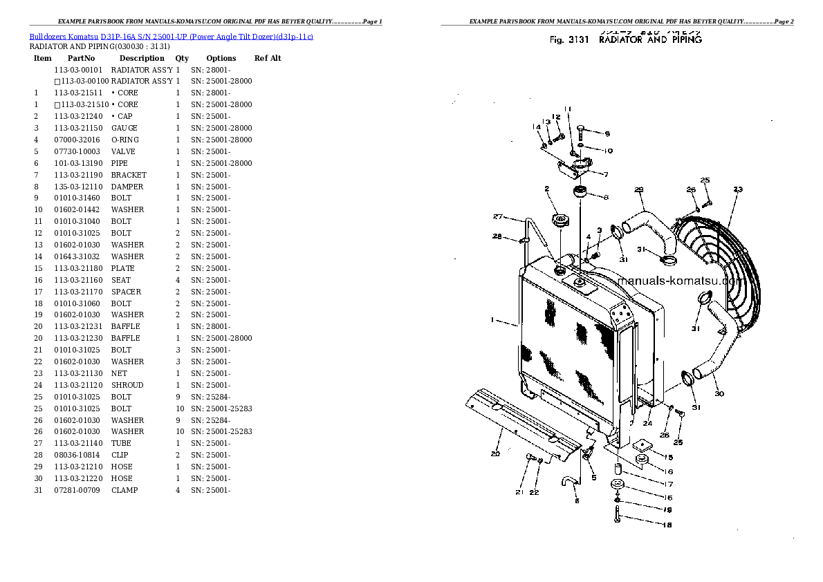 D31P-16A S/N 25001-UP (Power Angle Tilt Dozer) Partsbook