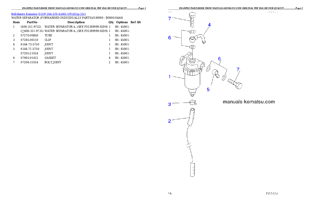 Protected: D31P-20A S/N 45001-UP (Power Angle Tilt Dozer) Partsbook