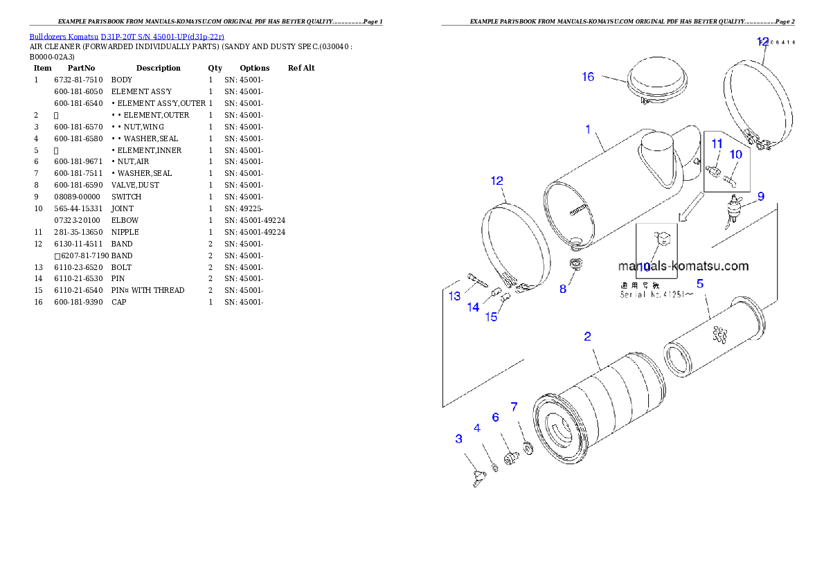Protected: D31P-20T S/N 45001-UP (Trimming Dozer) Partsbook