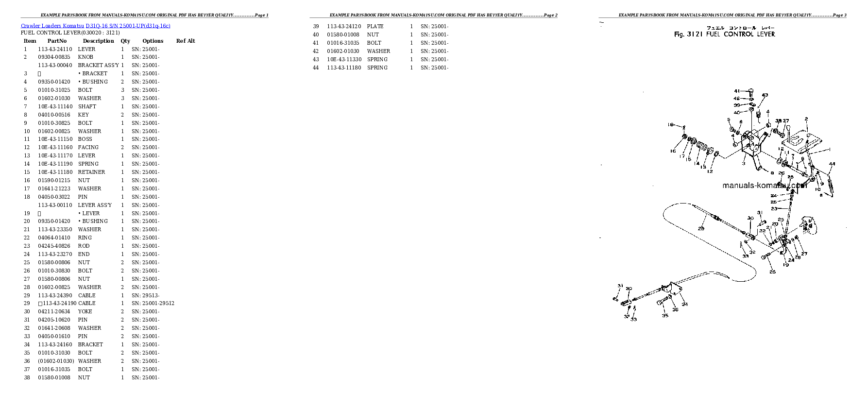 D31Q-16 S/N 25001-UP Partsbook