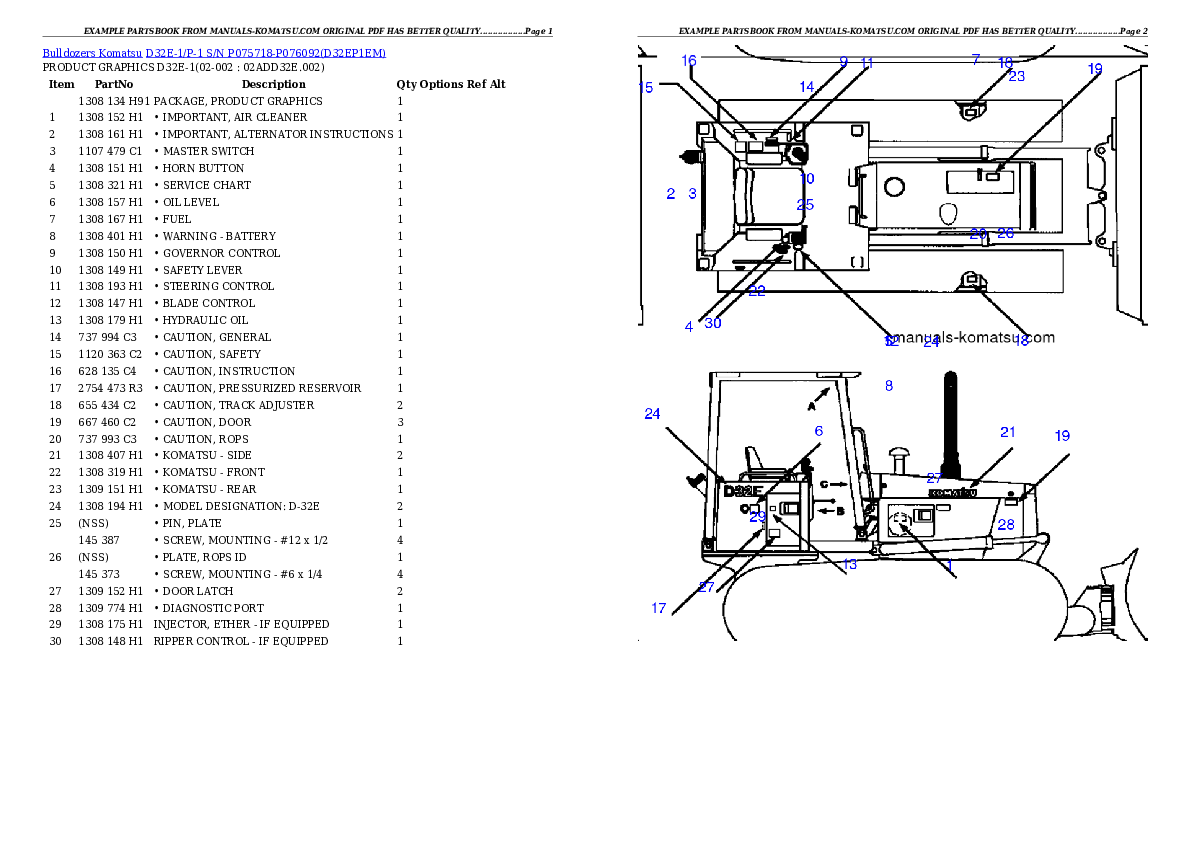 D32E-1/P-1 S/N P075718-P076092 Partsbook