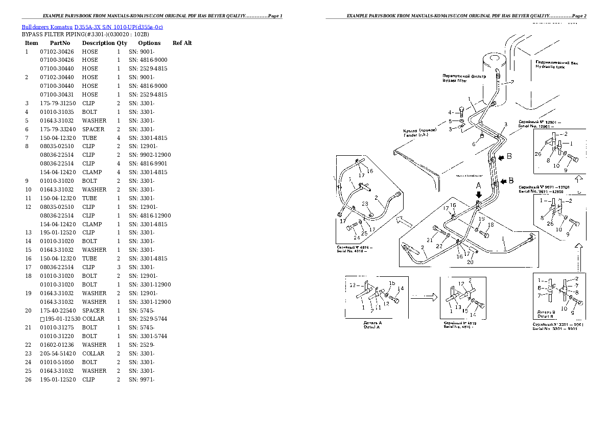 D355A-3X S/N 1010-UP Partsbook