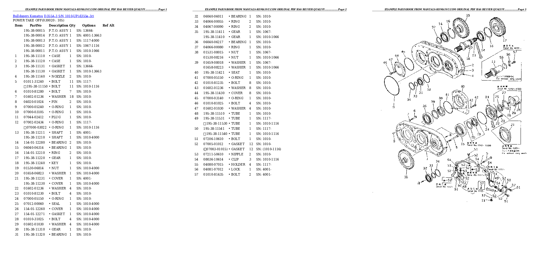 D355A-3 S/N 1010-UP Partsbook