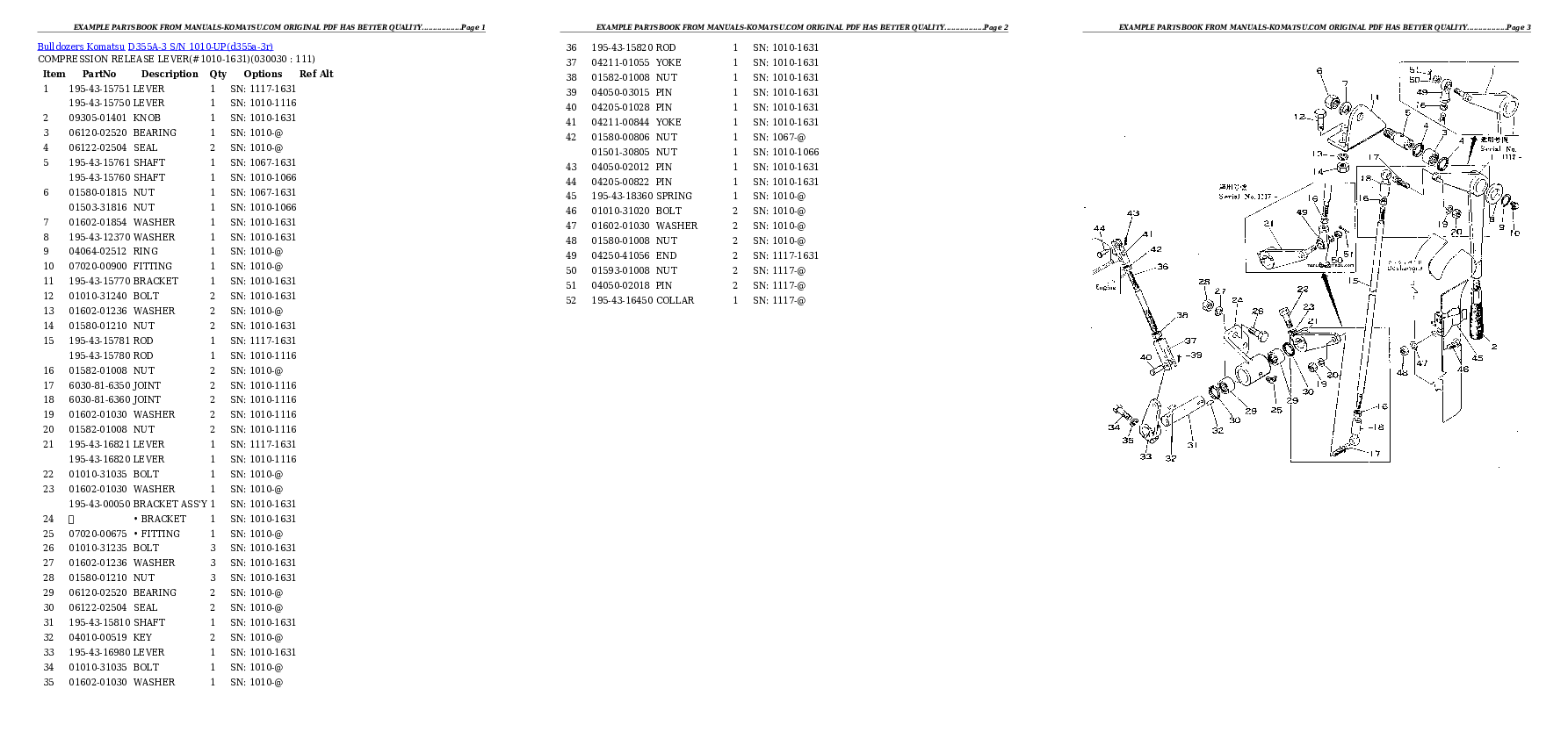 D355A-3 S/N 1010-UP Partsbook