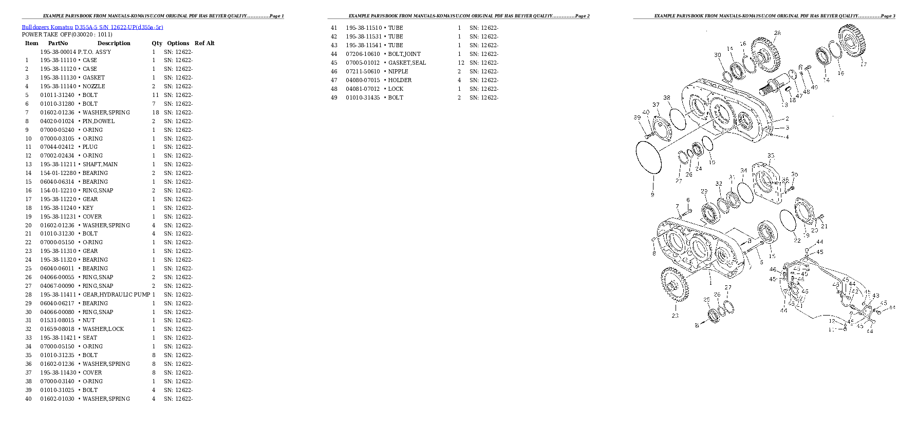 D355A-5 S/N 12622-UP Partsbook