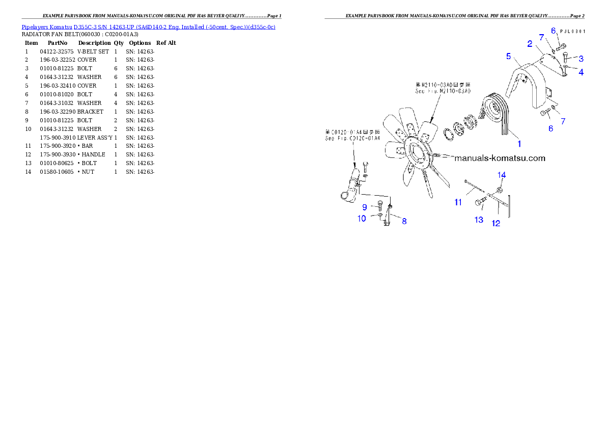 Protected: D355C-3 S/N 14263-UP (SA6D140-2 Eng. Installed (-50cent. Spec.)) Partsbook