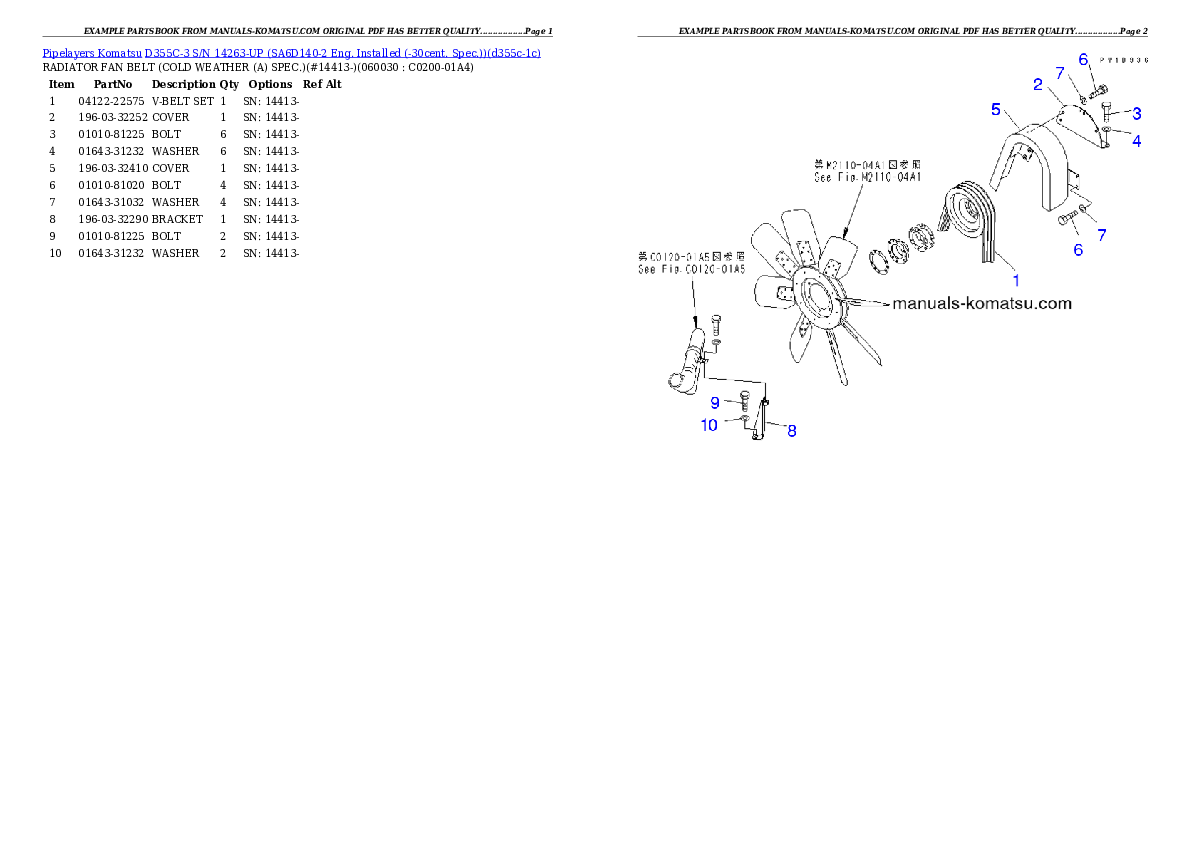Protected: D355C-3 S/N 14263-UP (SA6D140-2 Eng. Installed (-30cent. Spec.)) Partsbook