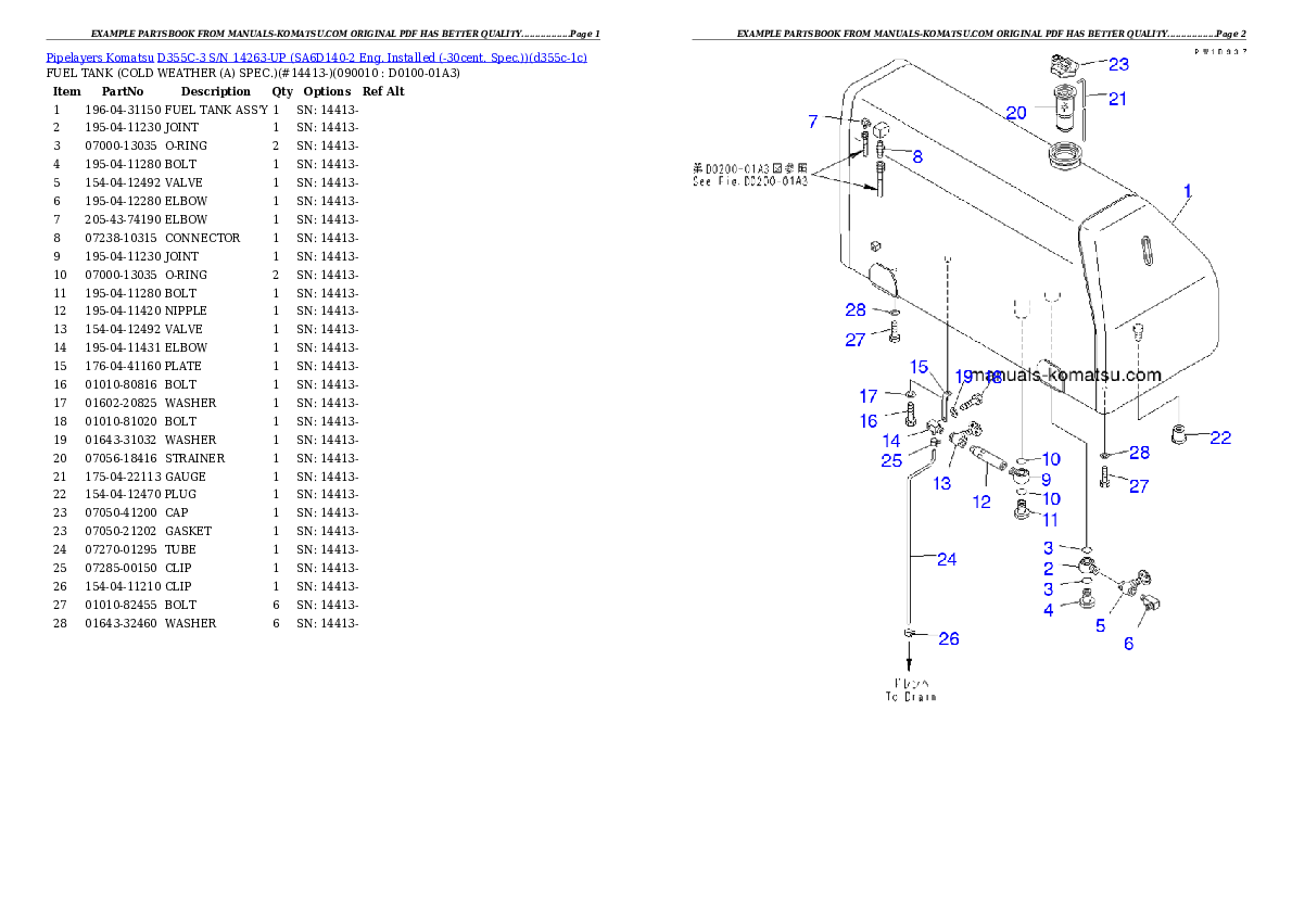 Protected: D355C-3 S/N 14263-UP (SA6D140-2 Eng. Installed (-30cent. Spec.)) Partsbook