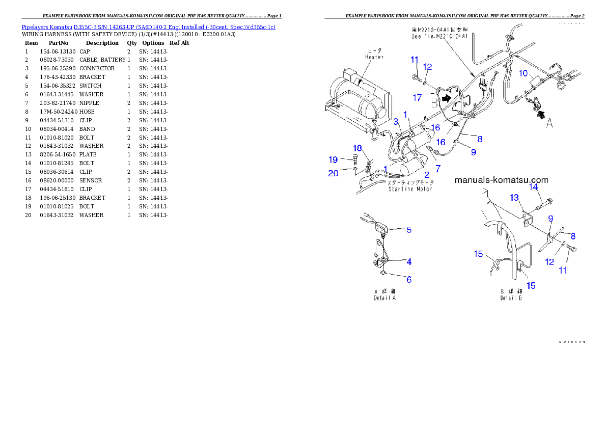Protected: D355C-3 S/N 14263-UP (SA6D140-2 Eng. Installed (-30cent. Spec.)) Partsbook