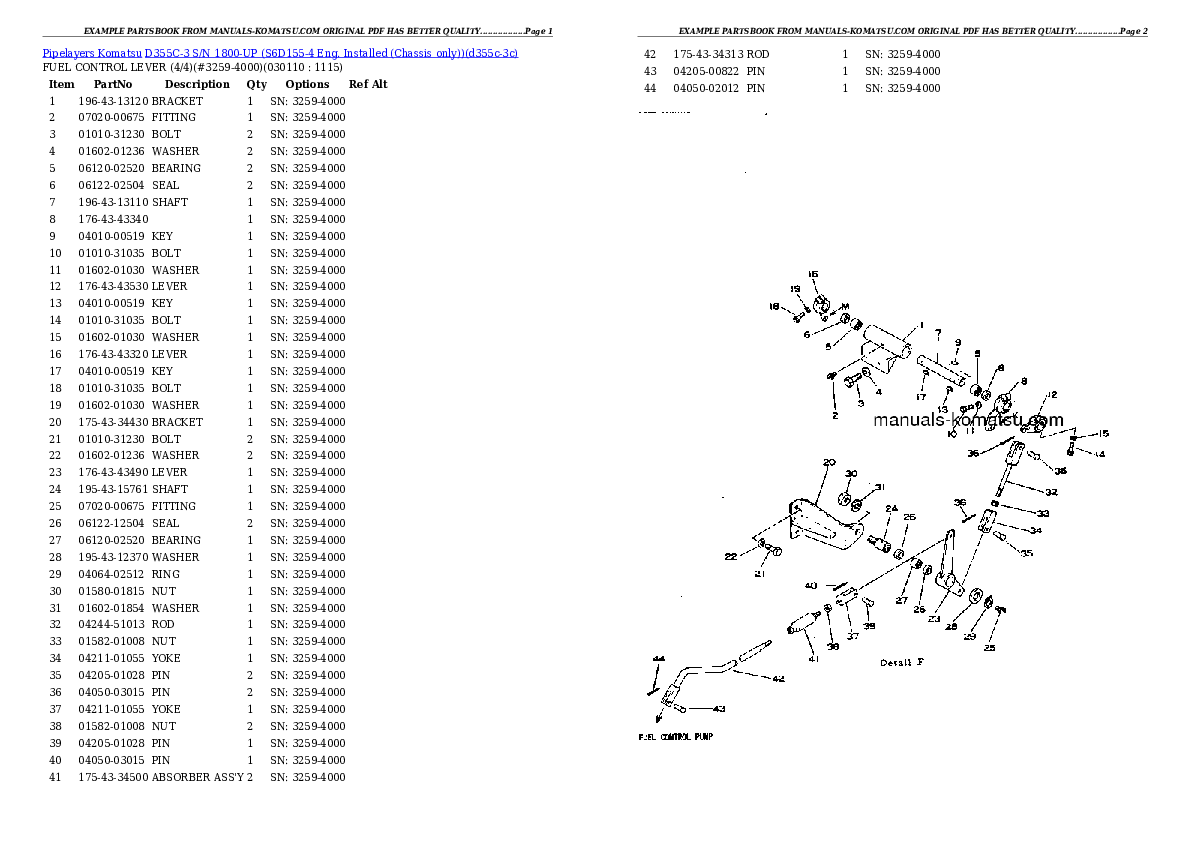 Protected: D355C-3 S/N 1800-UP (S6D155-4 Eng. Installed (Chassis only)) Partsbook