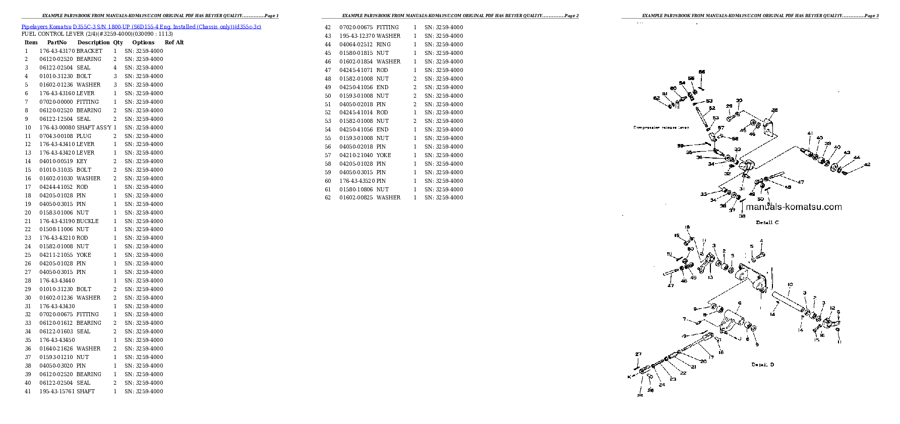 Protected: D355C-3 S/N 1800-UP (S6D155-4 Eng. Installed (Chassis only)) Partsbook