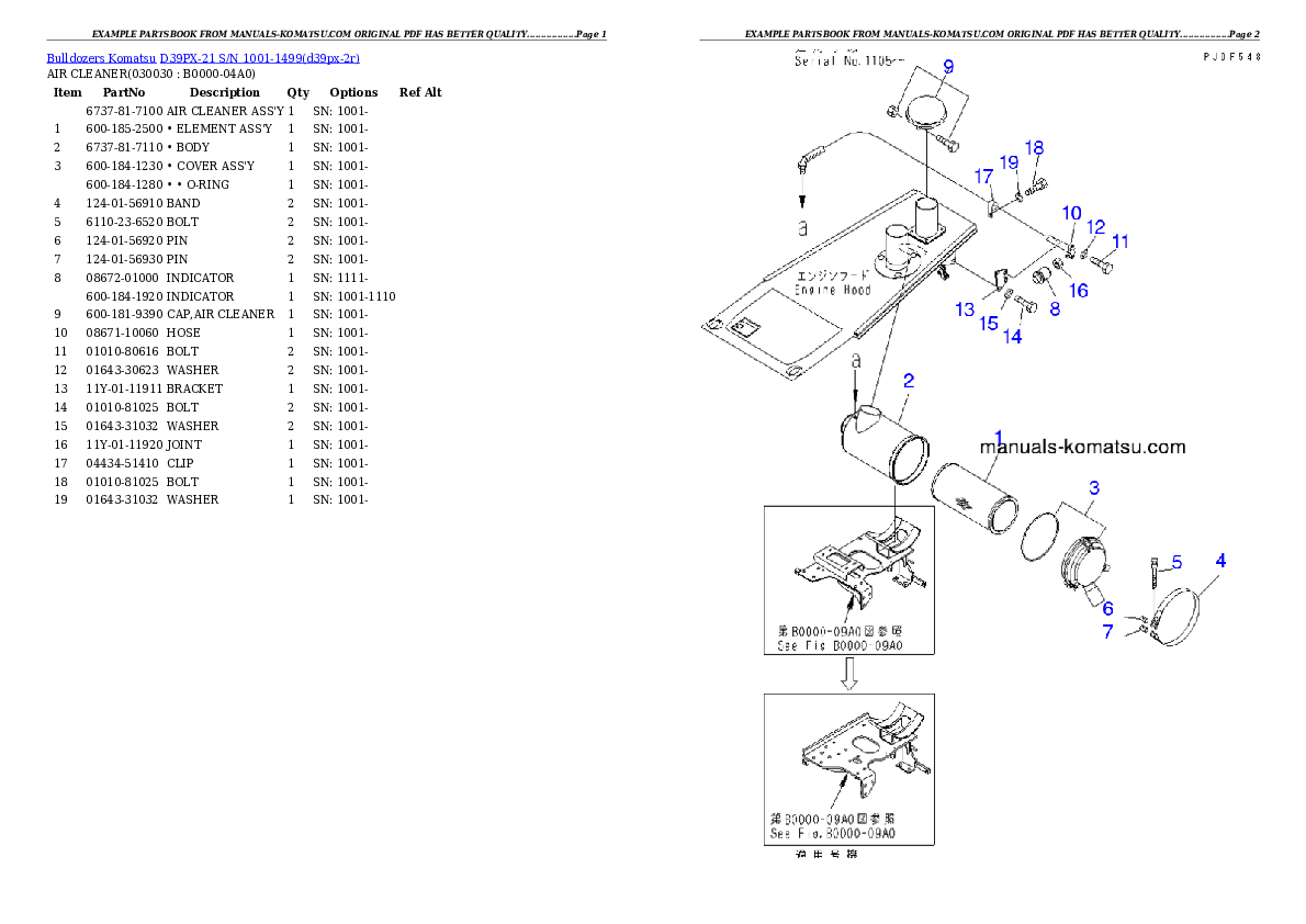 D39PX-21 S/N 1001-1499 Partsbook