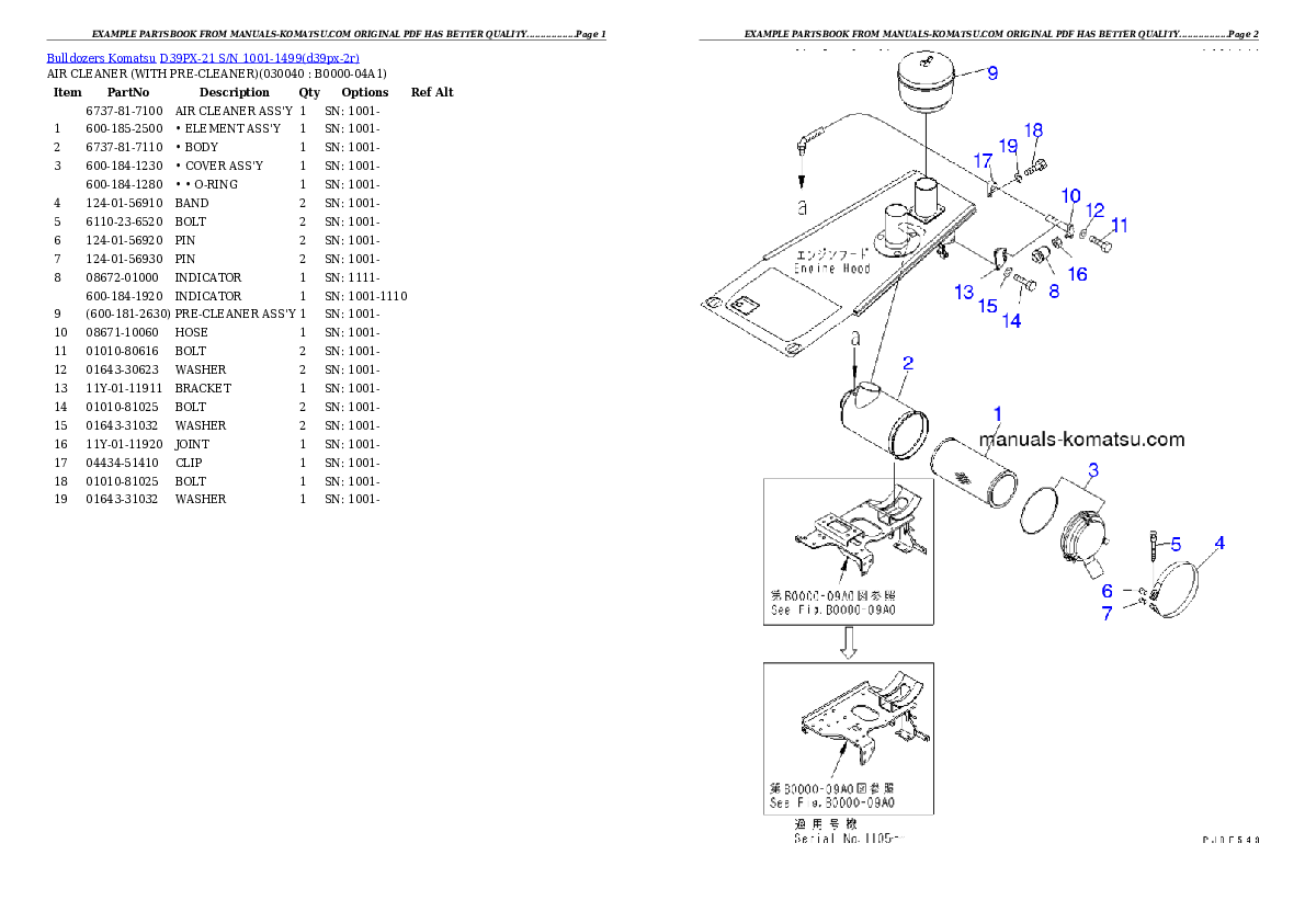 Protected: D39PX-21 S/N 1001-1499 Partsbook