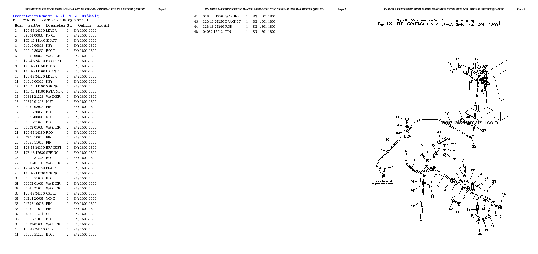 Protected: D45S-1 S/N 1501-UP Partsbook