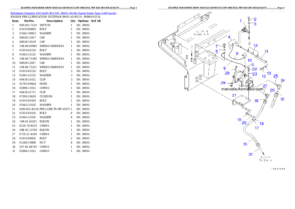 Protected: D475ASD-5E0 S/N 30001-30146 (Super Dozer Spec.) Partsbook