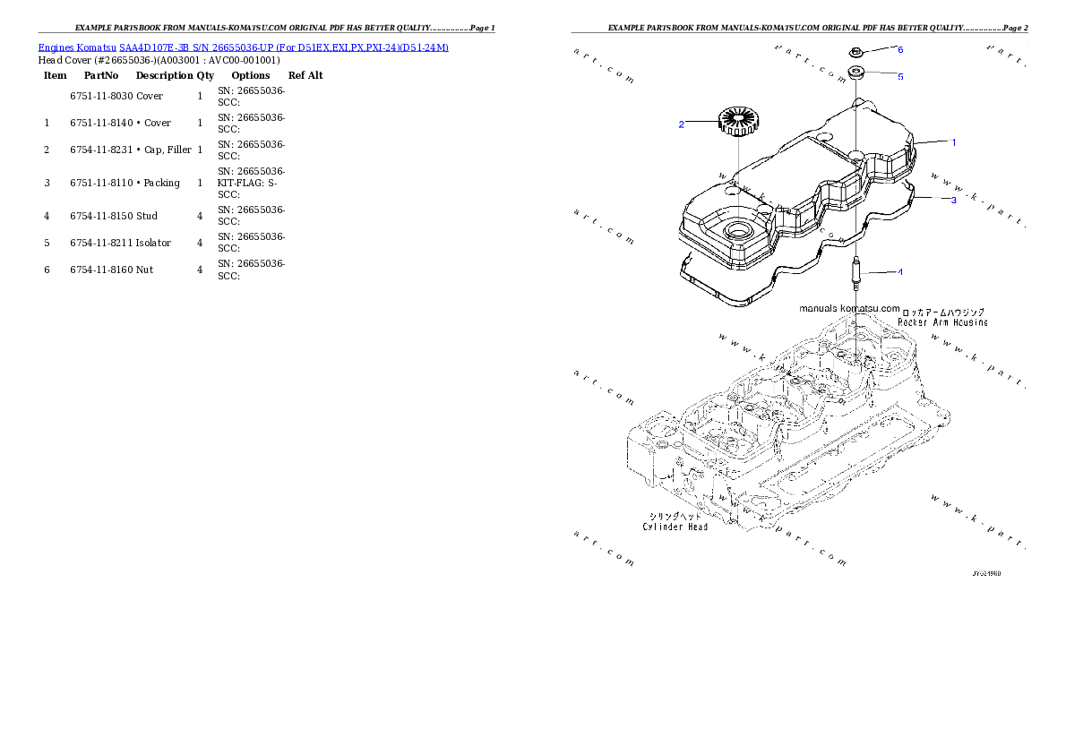 SAA4D107E-3B S/N 26655036-UP (For D51EX,EXI,PX,PXI-24) Partsbook